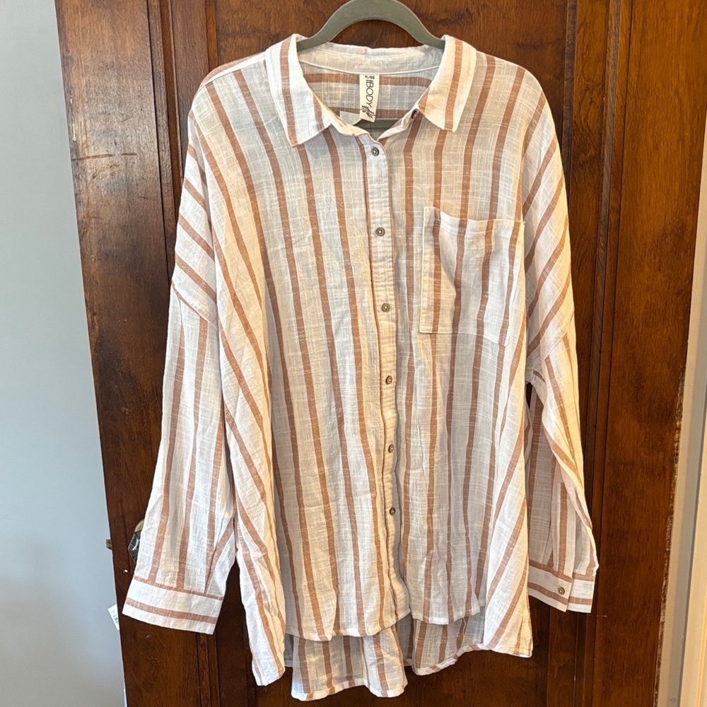 NWT Cotton-On Body White and Tan Striped Beach Cover Up Size XL - Picture 2 of 10